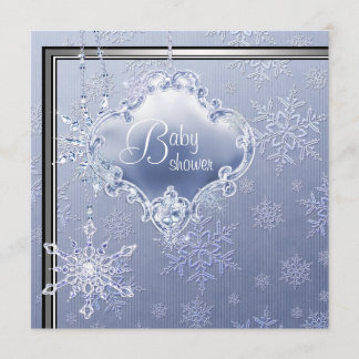 Convites Chuva de Bebê Menino Floco de Neve Azul Prateado E