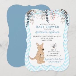 Convites Chuva de Bebê Menino Floral Aquarela Boho Canguru