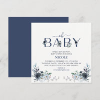 Chuva de Bebê Menino Floral Boho Azul Marinho Quad