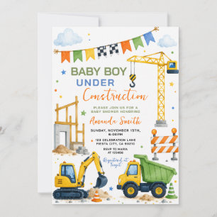 Convites Chuva de Bebê Menino Fofo em Construção