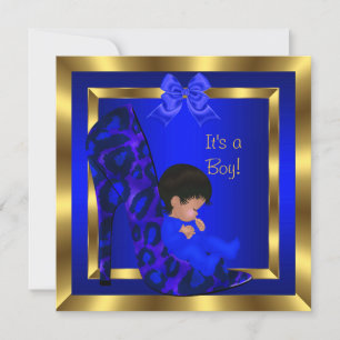 Convites Chuva de Bebê Menino Fofo Sapato Azul Royal Leopar