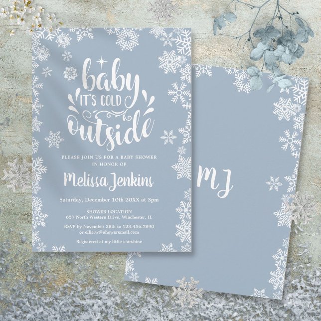 Convites Chuva de Bebê Menino Frio Fora de Casa Inverno (Baby It's Cold Outside Boy Winter Baby Shower Invitation)