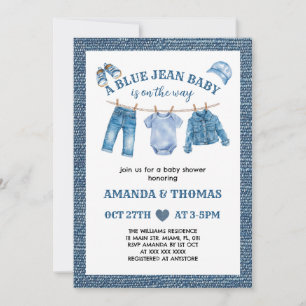 Convites Chuva de Bebê Menino Jean Azul