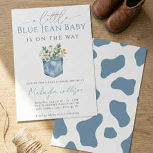 Convites Chuva de Bebê Menino Jeans Azul Rústico