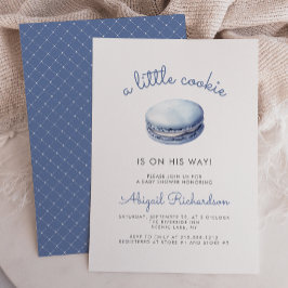 Convites Chuva de Bebê Menino Macaron Biscoito Azul Pequeno