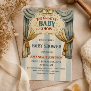 Convites Chuva de Bebê Menino Maior Show de Circo Antigo