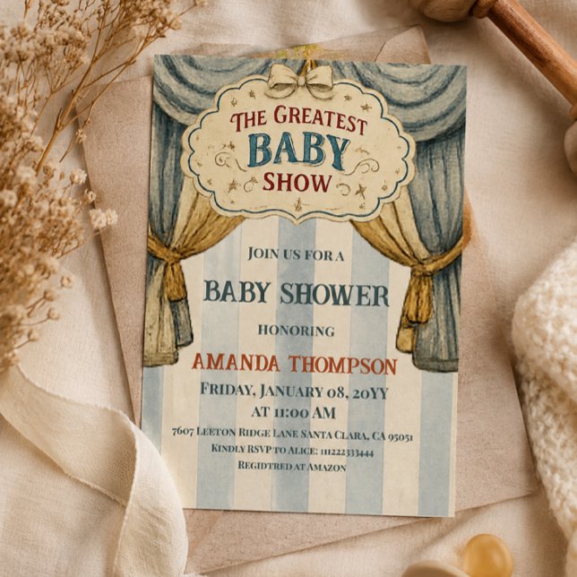 Convites Chuva de Bebê Menino Maior Show de Circo Antigo (Criador carregado)