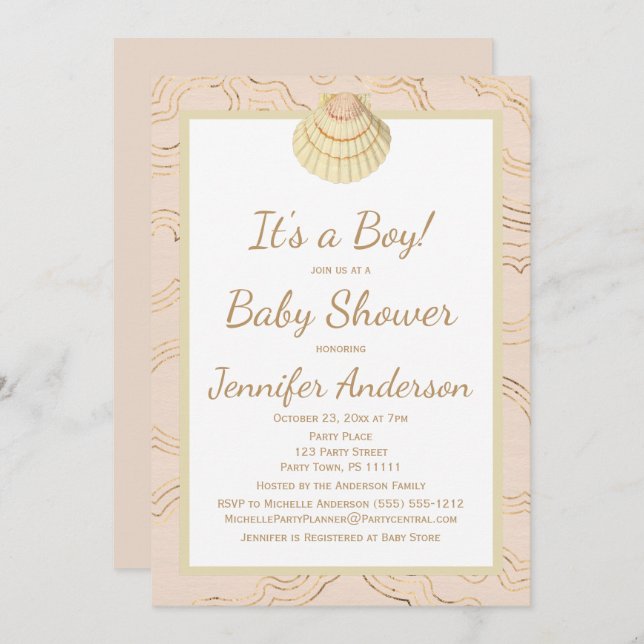 Convites Chuva de Bebê Menino Menina Verão Praia Conchas (Frente/Verso)