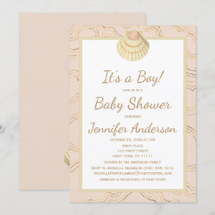 Convites Chuva de Bebê Menino Menina Verão Praia Conchas