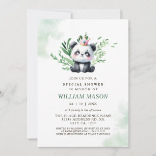 Convites Chuva de Bebê Menino Panda Fofo com Folhagem em Aq