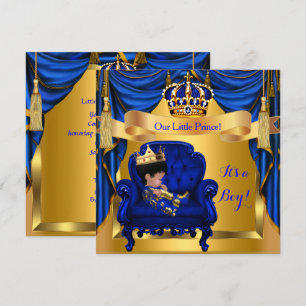 Convites Chuva de Bebê Menino Príncipe Azul Real Dourado El