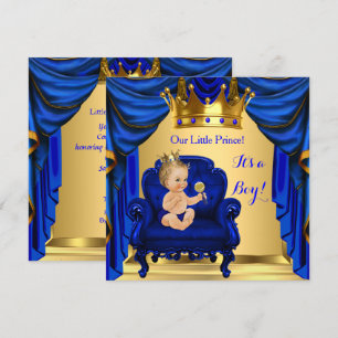 Convites Chuva de Bebê Menino Príncipe Azul Real Dourado Lo