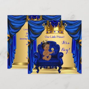 Convites Chuva de Bebê Menino Príncipe Azul Real Dourado Pe