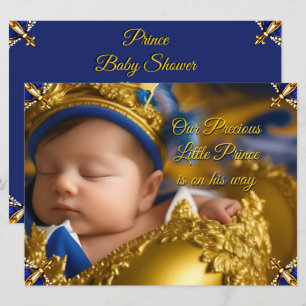 Convites Chuva de Bebê Menino Príncipe Azul Real Elegante D