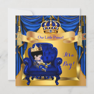 Convites Chuva de Bebê Menino Príncipe Azul Real Ouro ASI