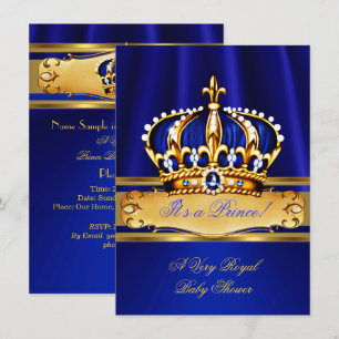 Convites Chuva de Bebê Menino Príncipe Azul Royal Dourado