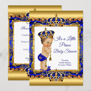 Convites Chuva de Bebê Menino Príncipe Bebê Azul Ornamentad