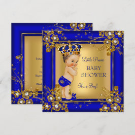 Convites Chuva de Bebê Menino Príncipe Dourado Azul Morena