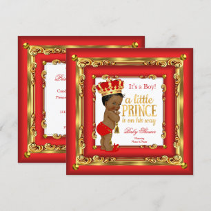 Convites Chuva de Bebê Menino Príncipe Dourado Vermelho Reg