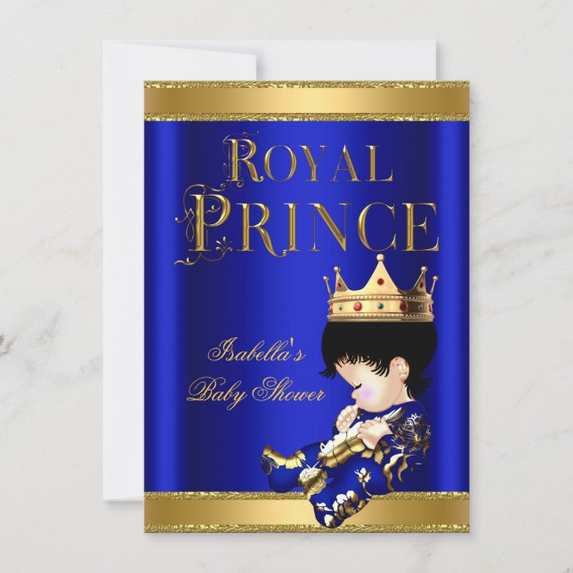 Convites Chuva de Bebê Menino Príncipe Real Azul Dourado (Frente)