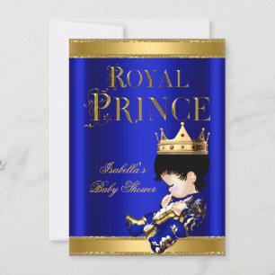 Convites Chuva de Bebê Menino Príncipe Real Azul Dourado