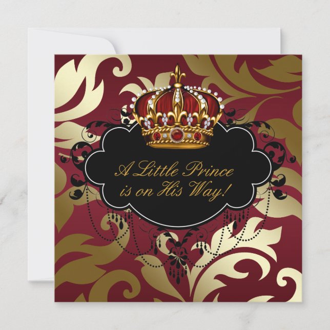 Convites Chuva de Bebê Menino Príncipe Vermelho e Dourado R (Frente)