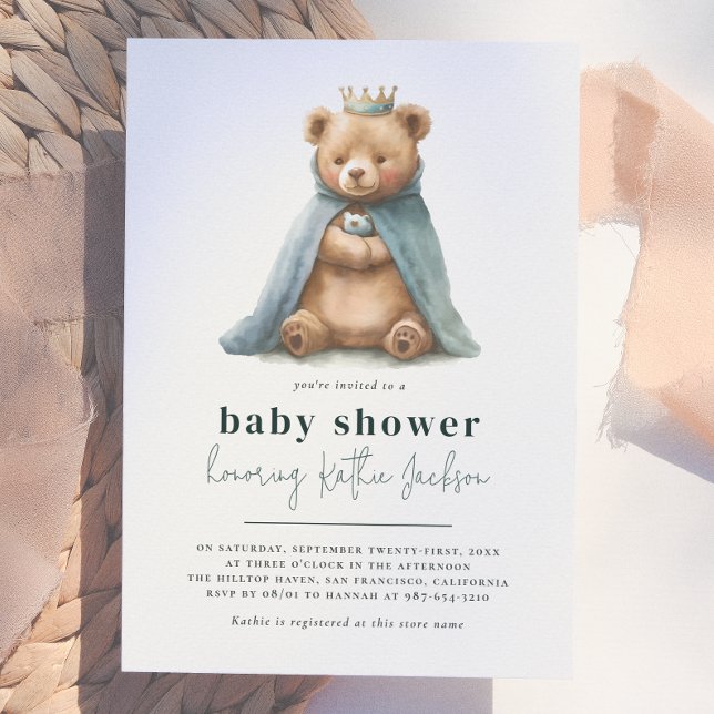 Convites Chuva de Bebê Menino Principezinho Urso Teddy Real (Criador carregado)