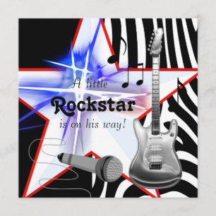Convites Chuva de Bebê Menino Rockstar com Zebra Azul Preto