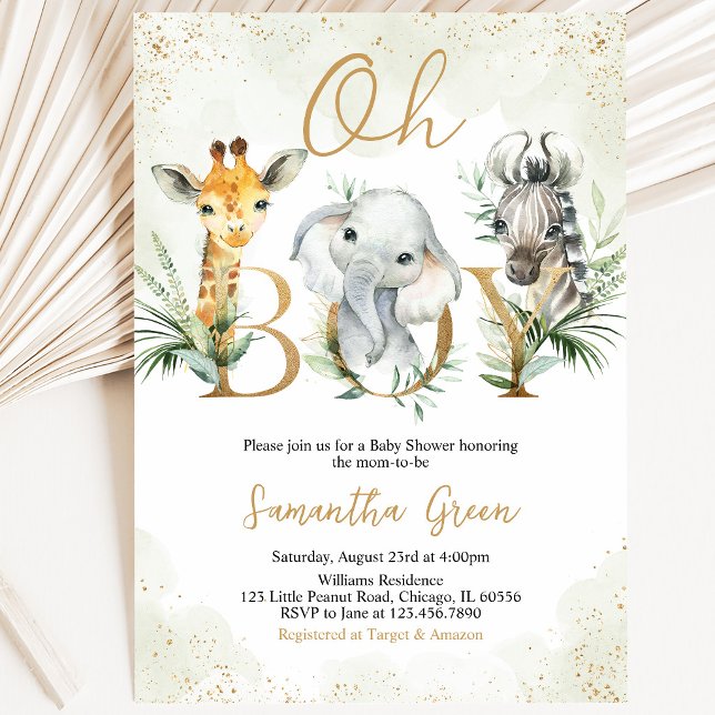 Convites Chuva de Bebê Menino Safari Animais (Criador carregado)