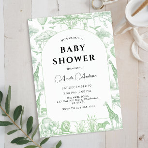 Convites Chuva de Bebe Menino Safari Verde Toile De Jouy