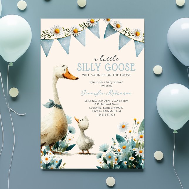 Convites Chuva de Bebê Menino Silly Goose Blue (Criador carregado)