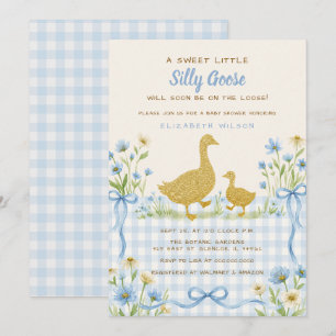 Convites Chuva de Bebê Menino Silly Goose Floral Arco Azul
