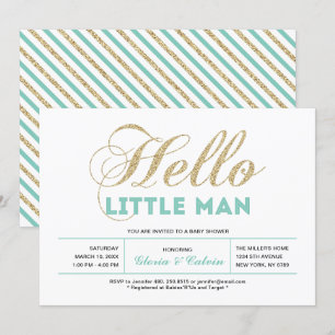 Convites Chuva de Bebê Menino Tipografia Moderna   Dourado,