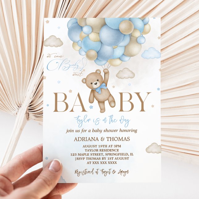 Convites Chuva de Bebê Menino Urso Azul (Criador carregado)