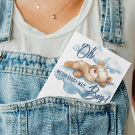 Convites Chuva de Bebê Menino Urso Azul Aquarela Nuvem Tedd