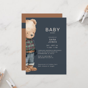 Convites Chuva de Bebê Menino Urso de Pelúcia Aquarela Fofa