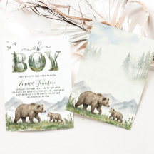 Chuva de Bebê Menino Urso Floresta Aquarela