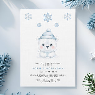 Convites Chuva de Bebê Menino Urso Polar Moderno de Inverno