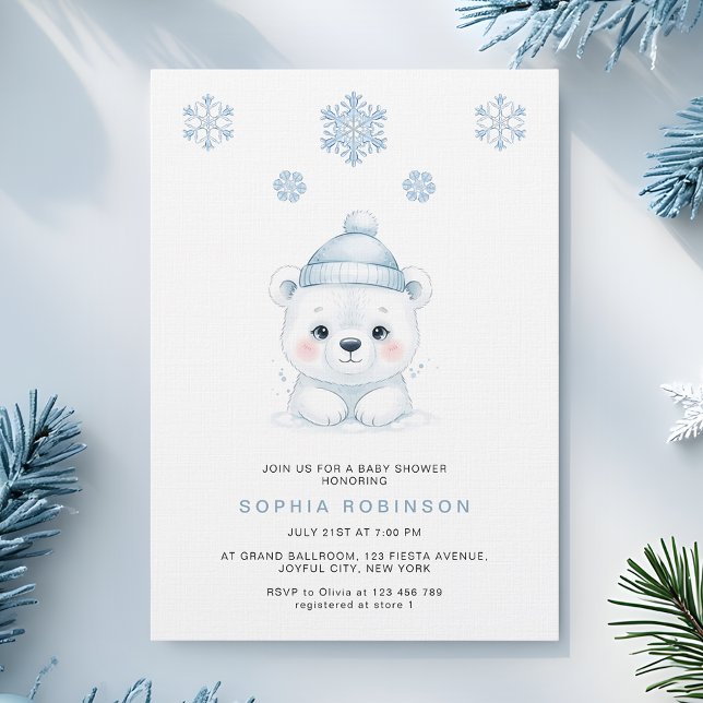 Convites Chuva de Bebê Menino Urso Polar Moderno de Inverno (Criador carregado)