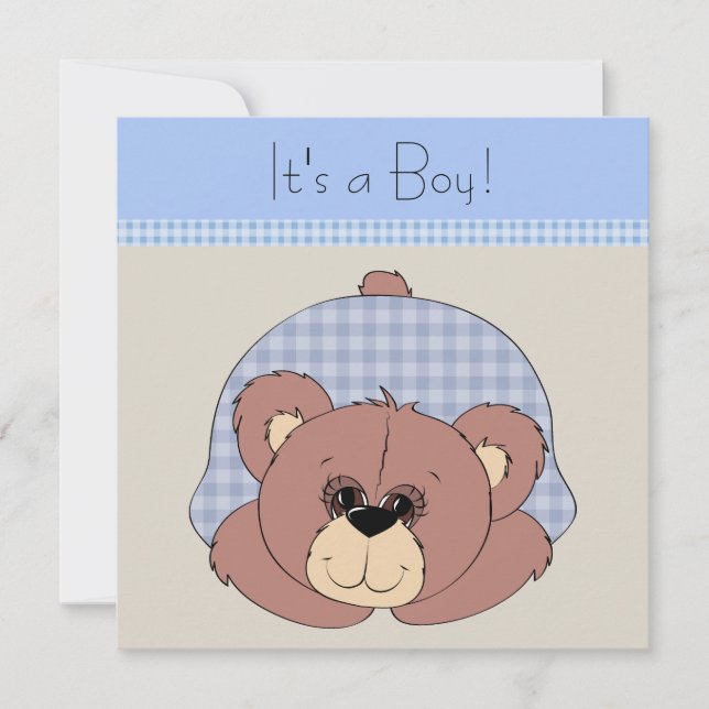 Convites Chuva de Bebê Menino Urso Teddy Azul Marrom (Frente)