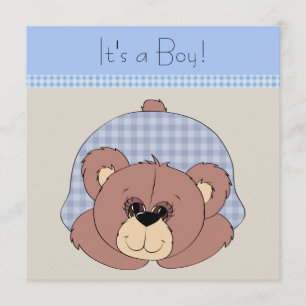 Convites Chuva de Bebê Menino Urso Teddy Azul Marrom