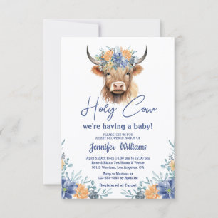 Convites Chuva de Bebê Menino Vaca Sagrada Floral Azul e La