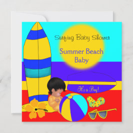 Convites Chuva de Bebê Menino Verão Praia Bebê Surfe