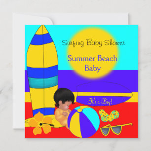 Convites Chuva de Bebê Menino Verão Praia Bebê Surfe