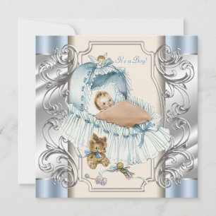 Convites Chuva de Bebê Menino Vintage Bege e Azul