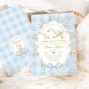 Convites Chuva de Bebê Menino Xadrez Azul Silly Goose