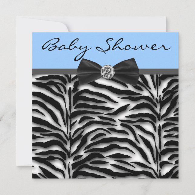 Convites Chuva de Bebê Menino Zebra Azul (Frente)