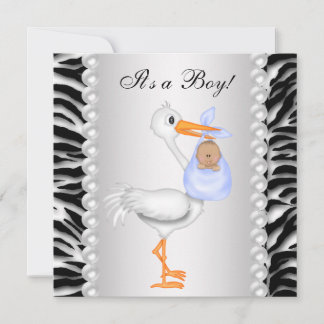Convites Chuva de Bebê Menino Zebra Blue Stork
