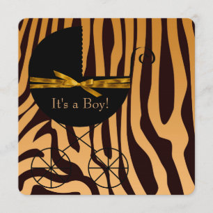 Convites Chuva de Bebê Menino Zebra Dourado e Marrom