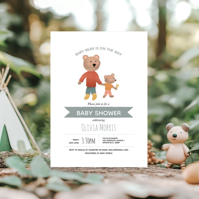 Convites Chuva de Bebê Meninos Fofo Urso Floresta Azul (Criador carregado)